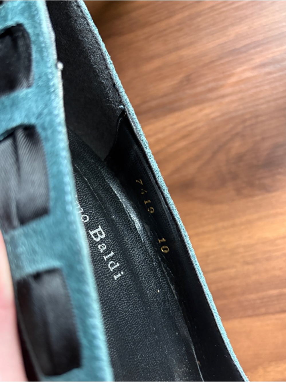 Massimo Baldi Italian-Made Blue Suede Heels Black Ribbon & Bow Women's Size 10 - Picture 11 of 15
